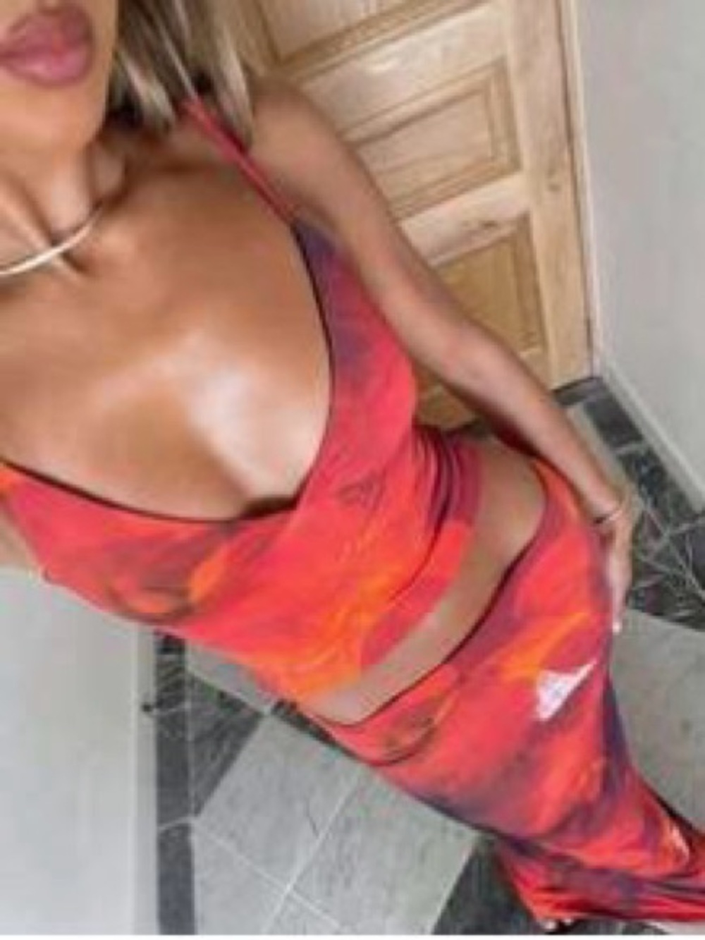 SHEIN Red and Orange Tie-Dye Two-Piece Maxi Dress